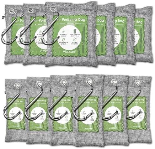 12 Pack Bamboo Air Purifying Bag, Activated Charcoal Bags Odor Absorber, Moisture Absorber, Natural Car Air Freshener, Shoe Deodorizer, Odor Eliminators For Home, Pet, Closet (6x50g, 6x150g)