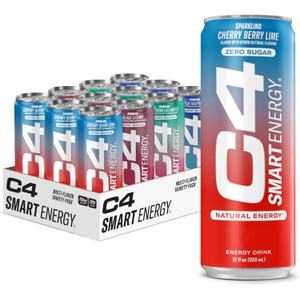 Cellucor C4 Smart Energy Drinks Variety Pack, Sugar Free Performance Fuel & Nootropic Brain Booster, Coffee Substitute or Alternative, 4 Flavor Berry Breeze Variety 12 Pack