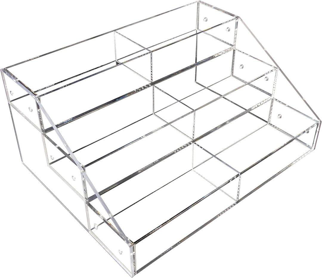888 Display, USA - Clear Acrylic 3 Tiered Organizer with 6 Compartments  Multi-Level Storage Display Rack for Office, Craft, Tea, or Beauty Supplies  Organizer for Home or Professional Use