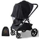 Orzbow Baby Mosquito Net with Sun Shade UPF50+ for Stroller, Universal Stroller Mosquito Netting Privacy Cover with Two-Way Zipper and Storage Bag for Car Seats, Baby Summer Travel Essentials, Black