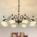 30'' Victorian Chandelier Black Antique Pendant Light for Living Room | 8-Light, Adjustable Height, Farmhouse Dining Room Light Fixtures with Lampshades, Crystal Chandelier for Hallway