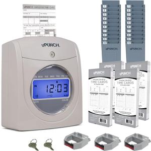 uPunch HN4500 Advanced Calculating Time Clock Bundle for Small Business: Complete Employee Time Tracking System with 200 Time Cards, Racks, Ribbons, and Keys