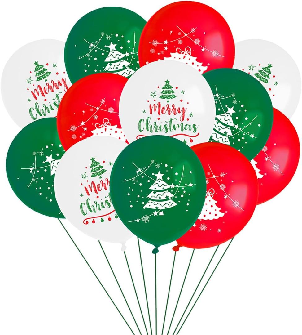 12 Pcs Christmas Party Balloons, 12-Inch Latex Balloons for Indoor and Outdoor Decorating Party Supplies Christmas Balloons Decorations