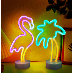 UrsaMajor 2 Pack Neon Signs, Pink Flamingo & Neon Palm Tree, USB/Battery Powered, Energy Efficient, Decor Lights for Girls Bedroom, Party, Dining Tables, Office desk, Valentine Gifts