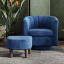LINSY Swivel Accent Chair with Ottoman: Small Velvet Barrel Chair 360 Swivel Modern Armchair, Upholstered Reading Chair with Footrest for Living Room Bedroom Study Room (Blue)