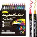 Pack Of 2 Mammakit‘s 24 Colors Dual Tip with Fine and Dot Tip Acrylic Paint Pens Markers, Premium Acrylic Paint Pens for Wood, Canvas, Stone, Rock Painting, Glass, Ceramic Surfaces, DIY Crafts Making Art