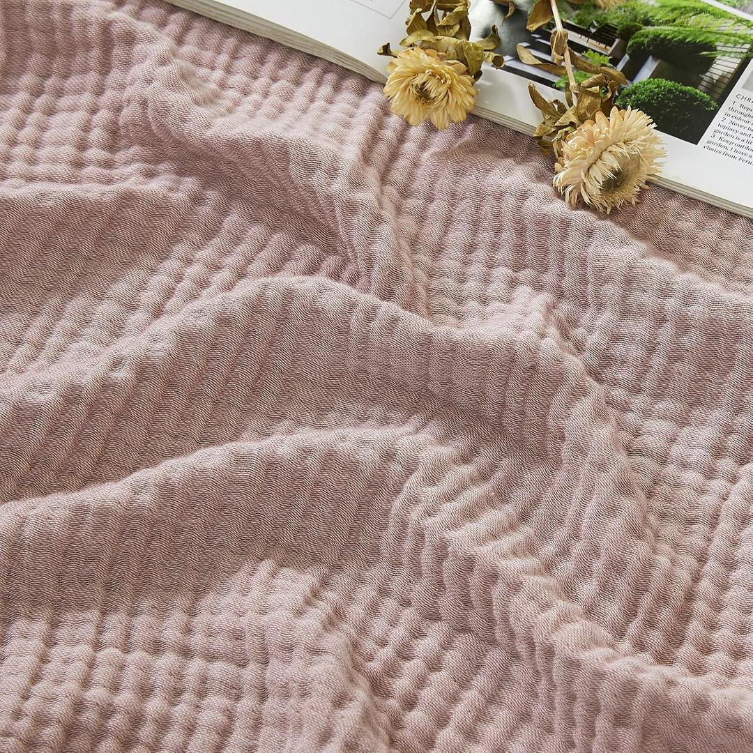 EMME Cotton Muslin Queen Blanket Bed Layering Bedspread Coverlet Breathable Gauze Soft Lightweight Blankets (Heather Dusty Pink, 90"x90")