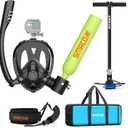 SMACO Mini Scuba Tank with Full Face Mask 0.5L Diving Tank Support Underwater Breath Support 30ft of Diving Depth, Portbale Pony Bottle with Hand Pump for Shallow Water Diving Emergency Rescue