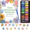 Watercolor Workbook for Adults and Beginners, 15 Original Floral Design Water Coloring Book with 24-Color Vibrant Watercolor Paint Set, 2 Paintbrushes for Stress Relief (Bouquets), 1 Count