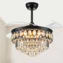 42 Inch Fandelier Ceiling Fan with Light, Retractable Ceiling Fan with Lights Chandelier Fan for Bedroom, Living Room, 3 Color Temperature, 6 Wind Speed-Black