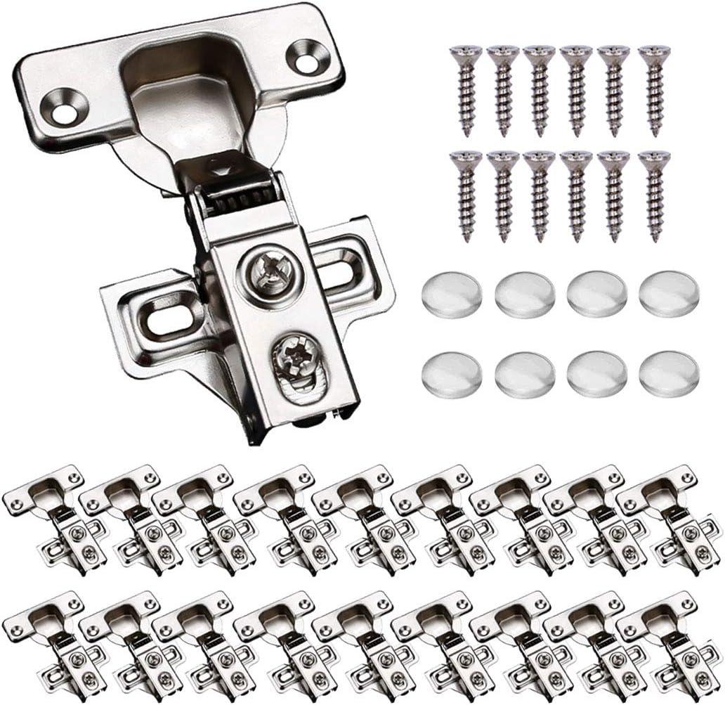 20 Pack Soft Close Cabinet Door Hinges for 1/2" Partial Overlay Cupboard, 100 Degree Opening Angel, Stainless Concealed Kitchen Cabinet Hinges with Mounting Screws and Manual (1/2 Inch)