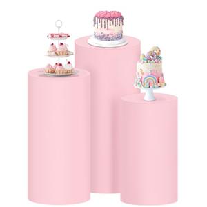 Socomi Cylinder Pedestal Stand Covers Spandex Flexible Display Box Stand Covers for Birthday Party Wedding Baby Shower Decoration- Only Stand Covers Included Set of 3 Pink (23.6 ×13)L, (14.2 ×29.5) XL, (15,7×35,4) XXL
