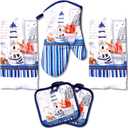 Lobyn Value Packs Decorative Lightweight Kitchen Towel Set 5 Piece Towels (Lighthouse)