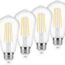 Brightever 4-Pack Vintage LED Edison Bulbs 60W Equivalent, 6W ST58 2700K Warm White Antique LED Filament Bulbs, E26 Medium Base, Clear Glass Style for Home and Commercial, Non-dimmable