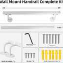 2 FT Heavy Duty White Metal Stairs Railing Indoor, Wall Mount Pipe Stair Handrail - Hand Rails for Indoor & Outdoor Steps, Banister Deck Porch Patio Railing, Wall Grab Bars for Seniors