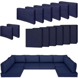 14 Piece Outdoor Patio Cushion Cover Replacement, Waterproof Patio Cushion Covers, Outdoor Furniture Cushion Covers Set for 6 Seat Wicker Rattan Sofa (Navy Blue, 25.6 * 25.6 * 4 inch)