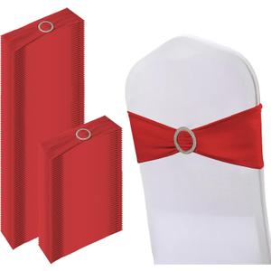 150 Pack Spandex Stretch Chair Sashes Bows, Elastic Stretch Chair Cover Bands Ties with Buckle Slider for Wedding Party Ceremony Reception Event Banquet Decoration (Red)