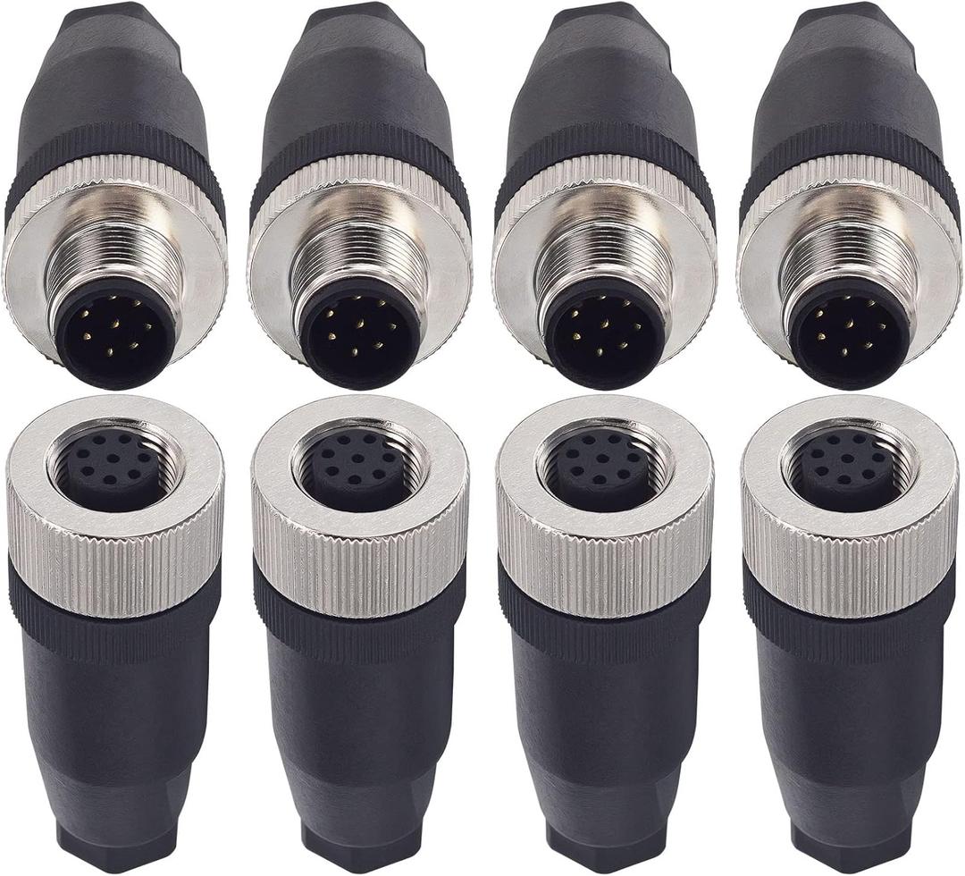 M12 8 Pin Male & Female Socket Panel Aviation Wire Connector,12mm Industrial Circular Connector, Outdoor Waterproof IP67,4 Sets