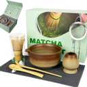 Matcha Whisk Set, 7 Pcs Matcha Kit with Bamboo Tools, Bamboo Design Matcha Bowl, Holder, Scoop, Scoop Rest, Sifter and Tea Towel for Matcha Lovers