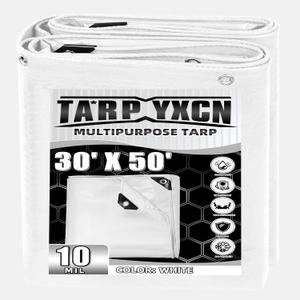 White Tarp 30x50 Feet, 10 Mil Thick Waterproof Poly Tarps