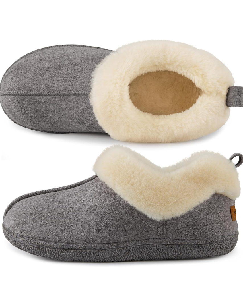 HomeTop Women's Closed-back Slippers Faux Wool Warm Non-slip Outdoor Indoor House Shoes with Fuzzy Collar, US 9-10