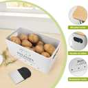 Kitchen Vegetable Storage Set of 3, Metal Onion Garlic Potato Storage Set, Kitchen Canisters Vegetable Keeper Containers with Aerating Holes and Wooden Lid (White)