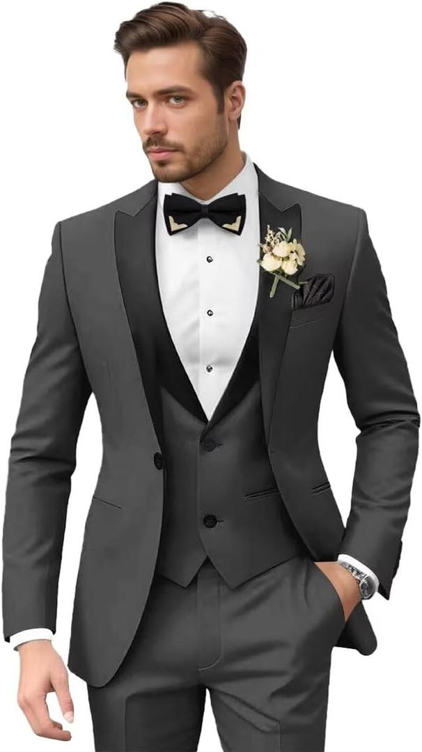 Men's Slim Fit Suit 3 Piece Suit Men Big and Tall Suits for Men Business Wedding Party Jacket Vest & Pant, XL