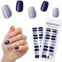 7 x MOOYIYAN Gloss Nail Strips|Uv Free|22 Pcs,Gel Nail Stickers|Long Lasting Two Weeks and Easy to Apply&Remove|Dazzle Blue