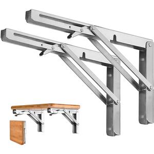 Storystore Folding Shelf Brackets - 10 Inch Heavy Duty Stainless Steel Collapsible Shelf Bracket for Bench Table, Space Saving DIY Bracket, Max Load: 550lb （2 PCS）