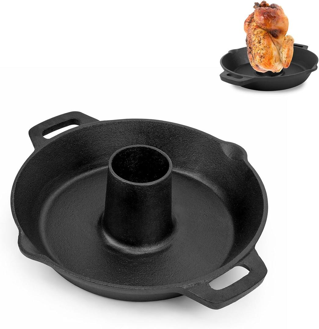 Charkettle Cast Iron Poultry Roaster Insert, Beer Can Chicken Holder with Roasting Pan, Gourmet BBQ System Vertical Roaster Stand Grilling Accessories Rack for 22" Kettle Grills/Oven/Smoker