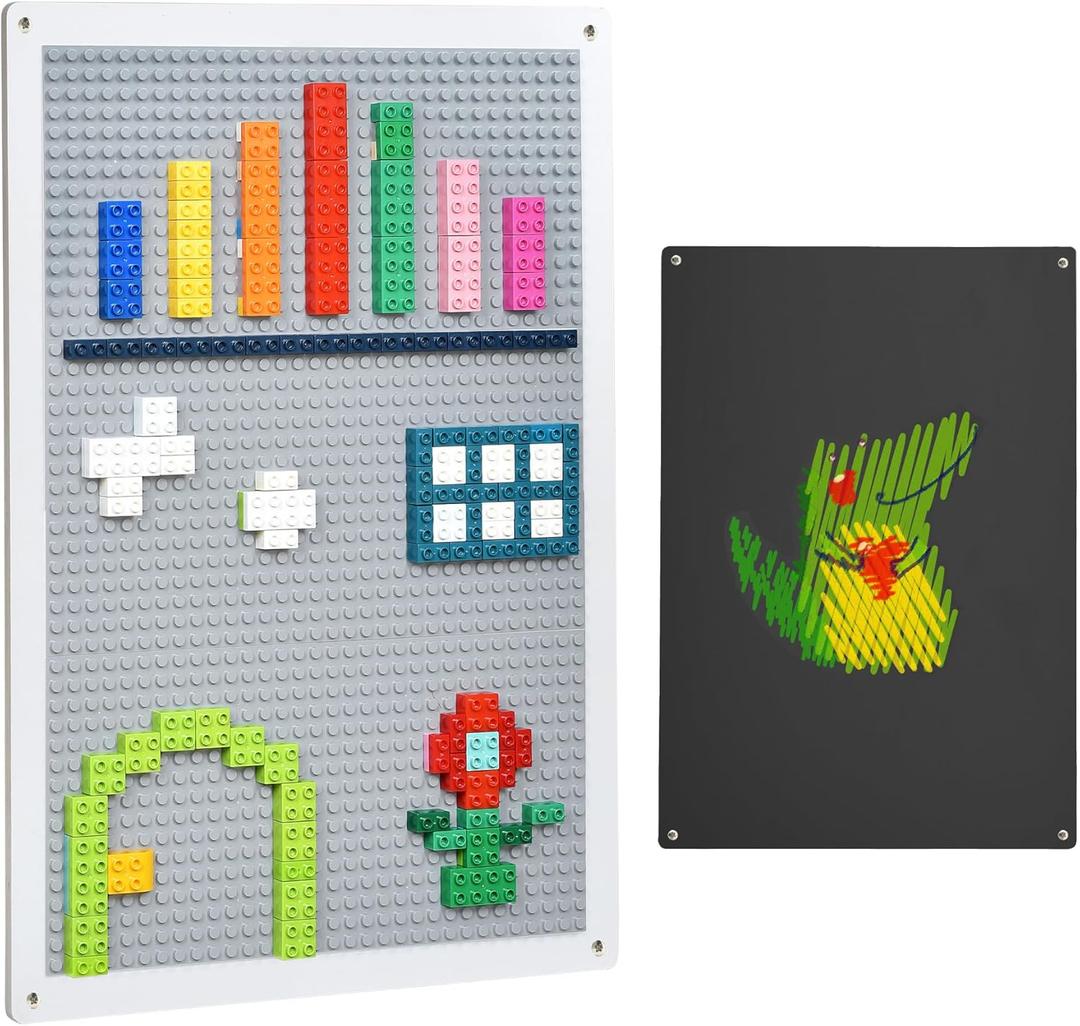 Vertical Building Brick Base Plate & Chalkboard Surface, 2-Sided Activity Panel and Blackboard for Kids&Toddlers Playroom, Compatible with All Major Block Brands (STD.)