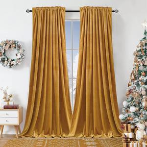 Dchola Mustard Yellow Velvet Curtains for Bedroom Window, Super Soft Vintage Luxury Heavy Drapes, Room Darkening Rod Pocket Curtain for Living Room, W52 by L96 inches, 2 Panels