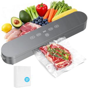 Vacuum Sealer, 75kPa Vacuum Sealer for Food, Digital Timer, Moist/Dry, Pulse, Seal Modes, with 20 Vacuum Bags, Perfect for Freezer Storage