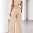 PRETTYGARDEN One Piece Jumpsuits for Women Dressy Summer Travel Outifts Casual Sleeveless Mock Neck Wide Leg Rompers(Beige,XX-Large) (Beige, XXL)