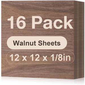 ROBOTIME 16-Pack Walnut Plywood for Laser Cutting - 12 x 12 x 1/8 Inch Laser Engraving Blanks - 3mm Wood for Laser Cutting, Engraving & Wood Burning (Pyrography) - Unfinished Wood for Crafts