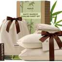 Bedsure Cooling Sheets Queen Size, Rayon Derived from Bamboo & Cotton Blend, GentleSoft, Breathable, Queen Sheet Set, Deep Pocket Up to 18 Inches, Hotel Luxury Bedding for Hot Sleepers, Beige