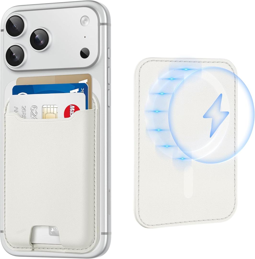 TopMade for Magsafe Wallet, Strongest Magnetic Card Holder for iPhone 17, iPhone 16/15/14/13/12 Series, Leather Magnetic Phone Wallet with Powerful Magnets, RFID Blocking, Fit 4 Cards, Milky White