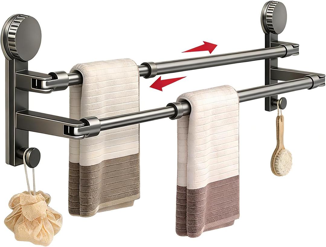 Suction Cup Towel Bar, Adjustable Towel Racks for Bathroom, Suitable for Bathroom Accessories, Kitchen and Hand Washing Station (21.7-39 in)