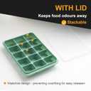 Ice Cube Trays Set of 3, Easy Release 15 Flexible Silicone Ice Cube Molds with Removable Lid Reusable Freezer Ice Trays Stackable for Whiskey, Baby Food, Green, 3 Pack