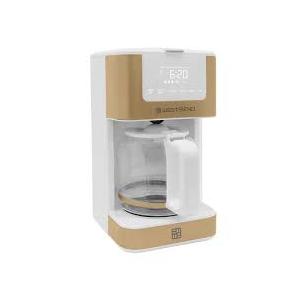 West Bend Timeless Drip Coffee Maker Brews Hot or Iced, Programmable with Brew Strength Selector Auto Shut-Off and 6 Functions Permanent Mesh Filter and Glass Carafe, 12-Cup, Metallic Gold and White