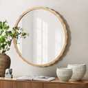 LuxenHome Wood Wall Mirror, 32" Round Mirror Natural Rubberwood Scalloped Frame, Wood Wall Decor Mirror for Bathroom, Entryway Living Room Decoration, Large Accent Mirrors
