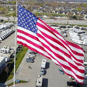 6 Feet Tangle Free Spinning Flag Pole Kit with American Flag (3x5) - Outdoor Flag | Embroidered Stars - Includes Flagpole Bracket - Rust Free (White)
