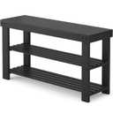 NEWBULIG Shoe Rack Bench, 3-Tier Bamboo Shoe Organizer, Wooden Entryway Storage Bench, 286 lb Load Capacity, 11.2x35.5x17.9 Inches, for Entryway Bathroom Bedroom Balcony, Black