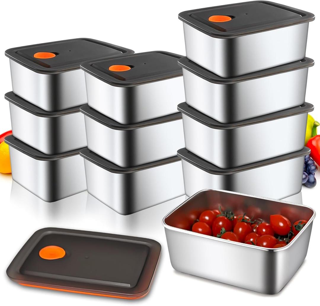 10 Set Stainless Steel Food Storage Containers with Lids, Reusable Metal Meal Prep Containers, Leak-Proof Stackable Storage Boxes, Dishwasher and Freezer Safe, Durable Bento Snack Boxes(20oz)