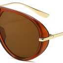 Trendy Aviator Sunglasses for Women Men Oversized Classic 70s Round Aviator Sun Glasses Vintage Shades (Brown/Brown)