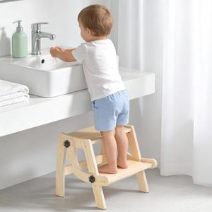 Toddler Step Stool, Foldable Step Stool for Kids, Convert to Chair, Toddler Stool for Bathroom Sink & Potty Training, Wooden Step Stools w Non Slip Base for Kitchen, Bedroom