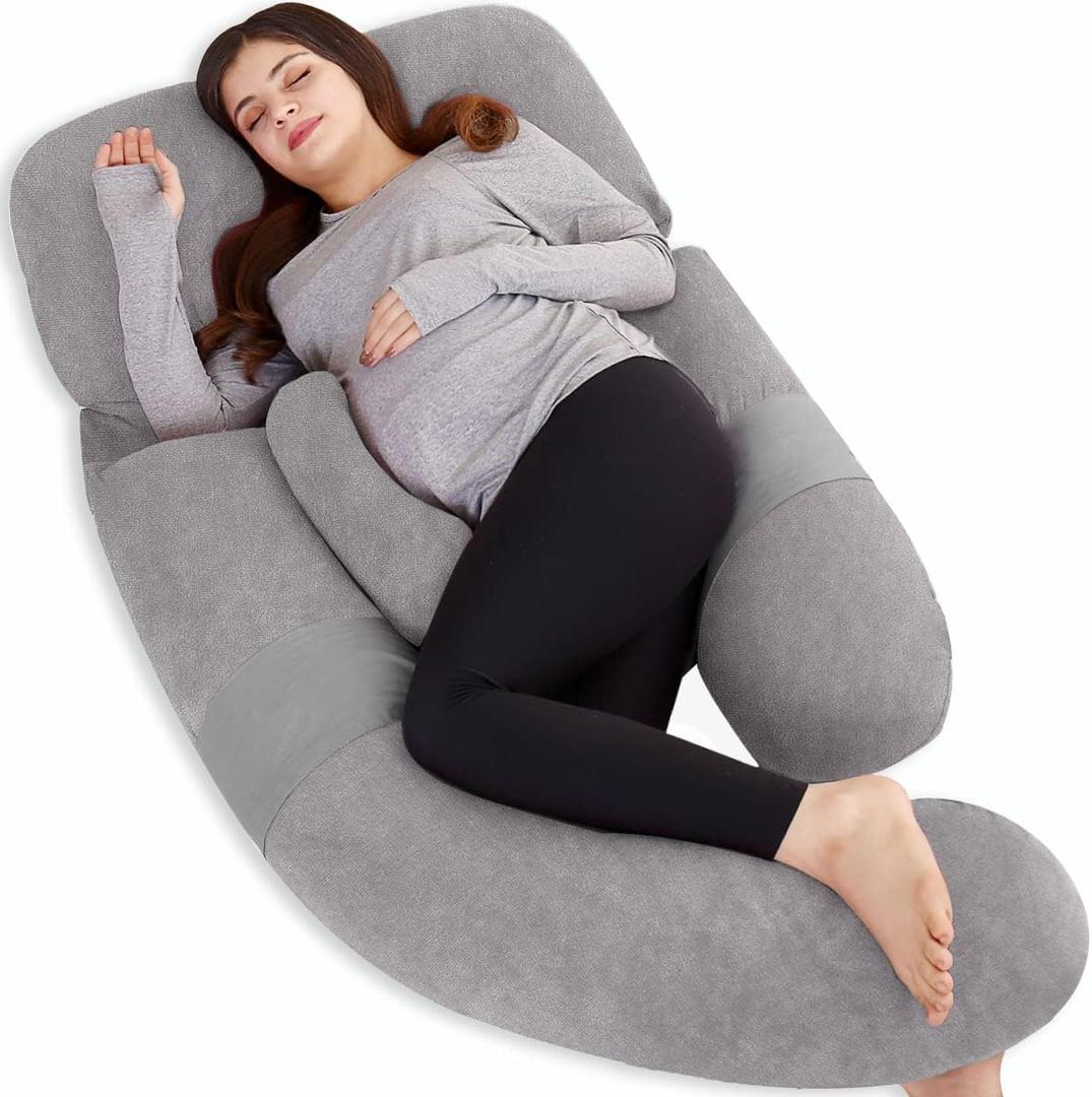 AS AWESLINGDetachable Maternity Pillow for Pregnant Women | 60in Pregnancy Pillows for Sleeping | Extra Large Full Body Pillow for Pregnancy with Crystal Velvet Cover(Dark Gray)