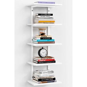 Harwaya White 5 Tier Wall Shelf Unit for Shoes Display, Lack Wall Bookshelf for Bedroom, Vertical Tiered Floating Book Shelves for Office Living Room Bathroom Vanity Kitchen Closet Purses Bags, Large