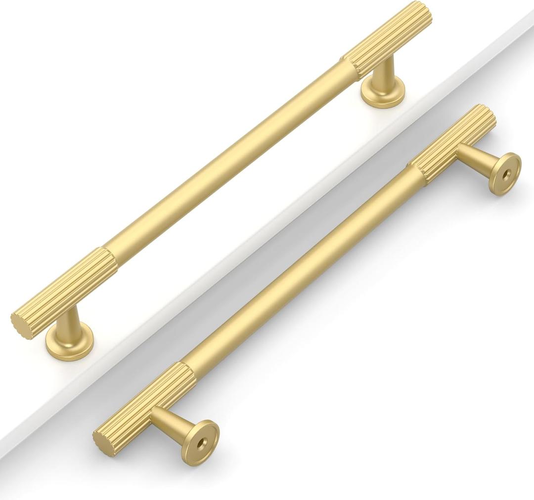 10 Pack 6-1/4''(160mm) Brushed Gold Cabinet Pulls Kitchen Cabinet Handles Gold Drawer Pulls Cupboard Hardware for Cabinets CK0083
