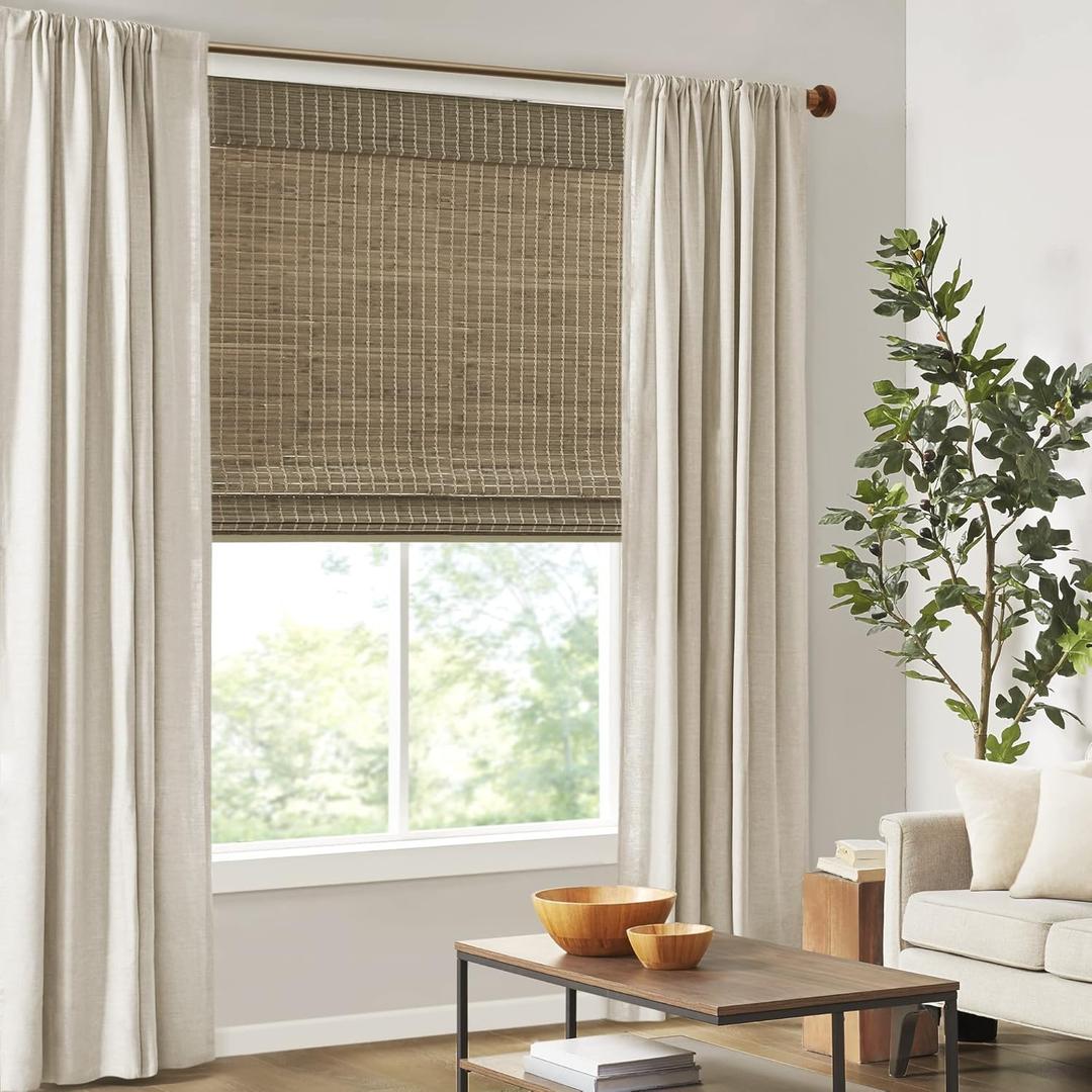 Madison Park Eastfield 100% Bamboo Cordless Roman Shades-Woven Wooden Privacy Panel, Light Filtering Easy Installation Window Blind Treatment, Bedroom, Living Room Decor, 33" W x 64" L, Natural Ash (33"W x 64"H)